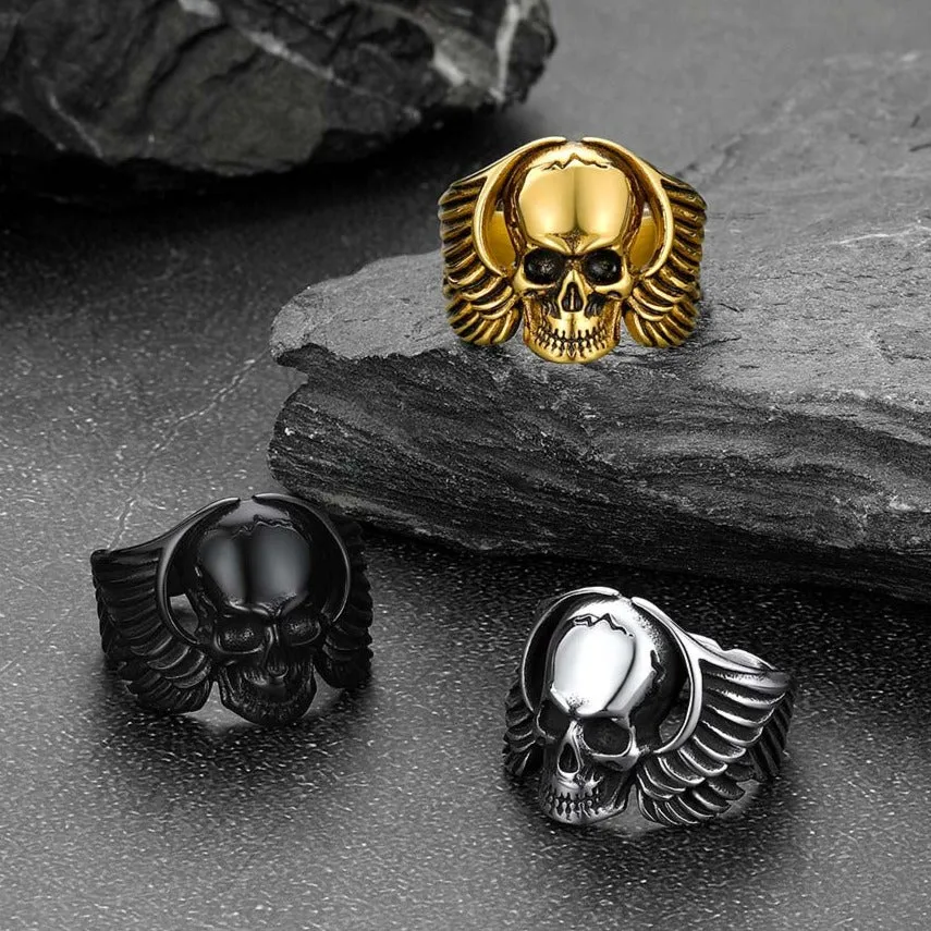 Gothic Cool Wings Skull Ring for Men