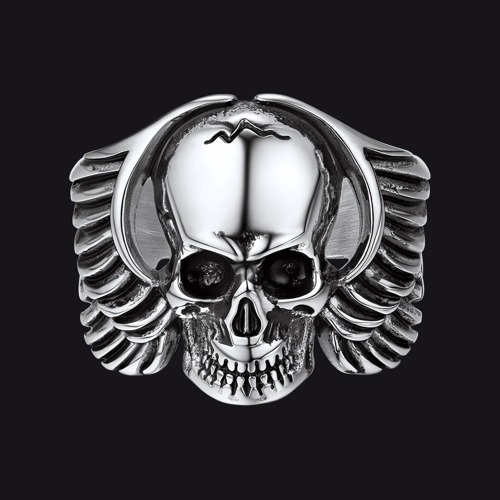 Gothic Cool Wings Skull Ring for Men