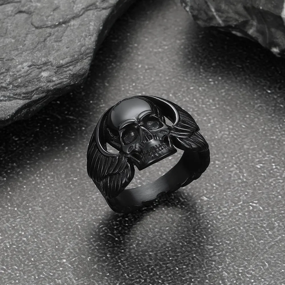 Gothic Cool Wings Skull Ring for Men