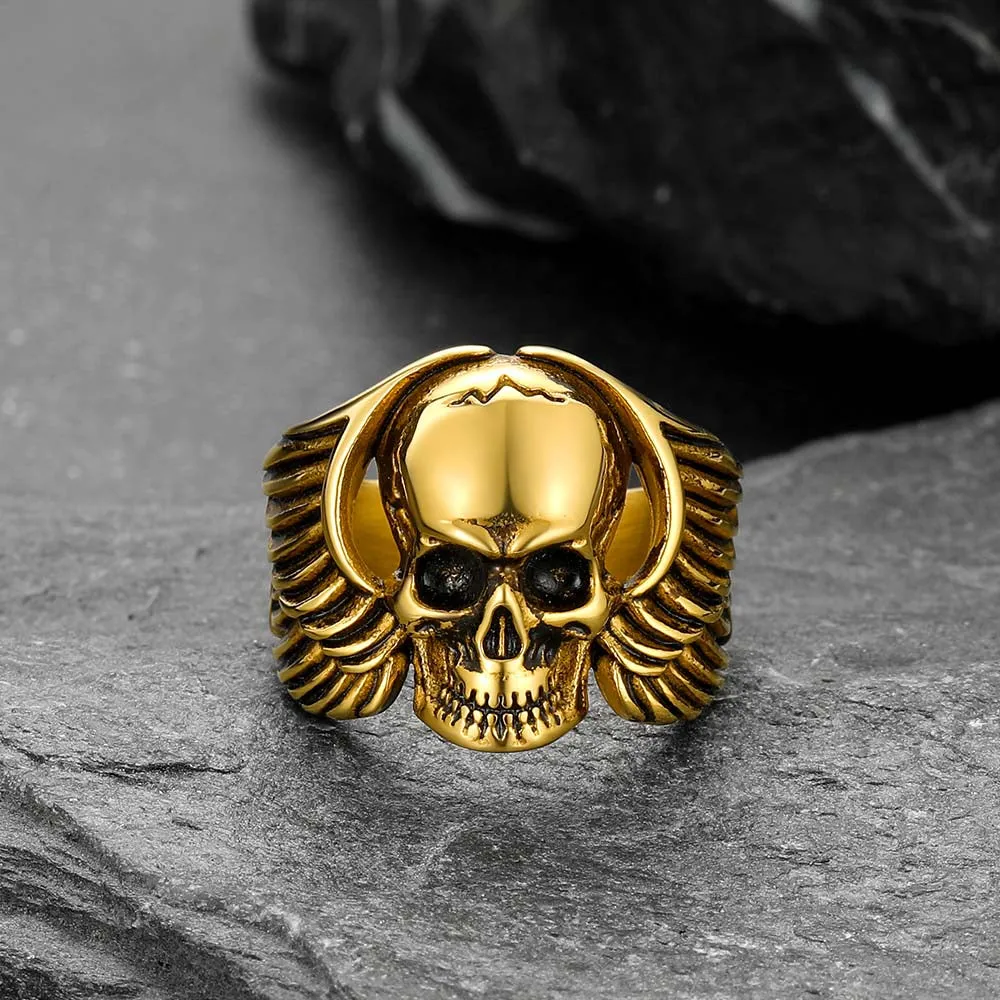 Gothic Cool Wings Skull Ring for Men