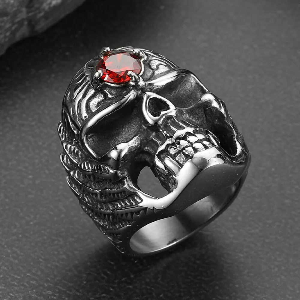 Gothic Skull Ring with Red Gem Forehead for Men/Women