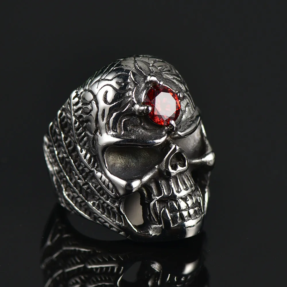 Gothic Skull Ring with Red Gem Forehead for Men/Women