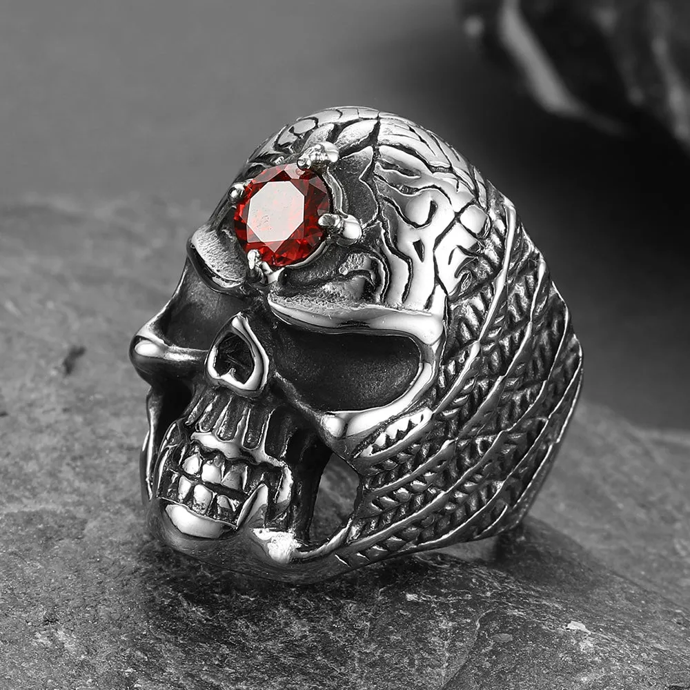 Gothic Skull Ring with Red Gem Forehead for Men/Women