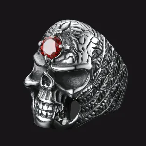 Gothic Skull Ring with Red Gem Forehead for Men/Women