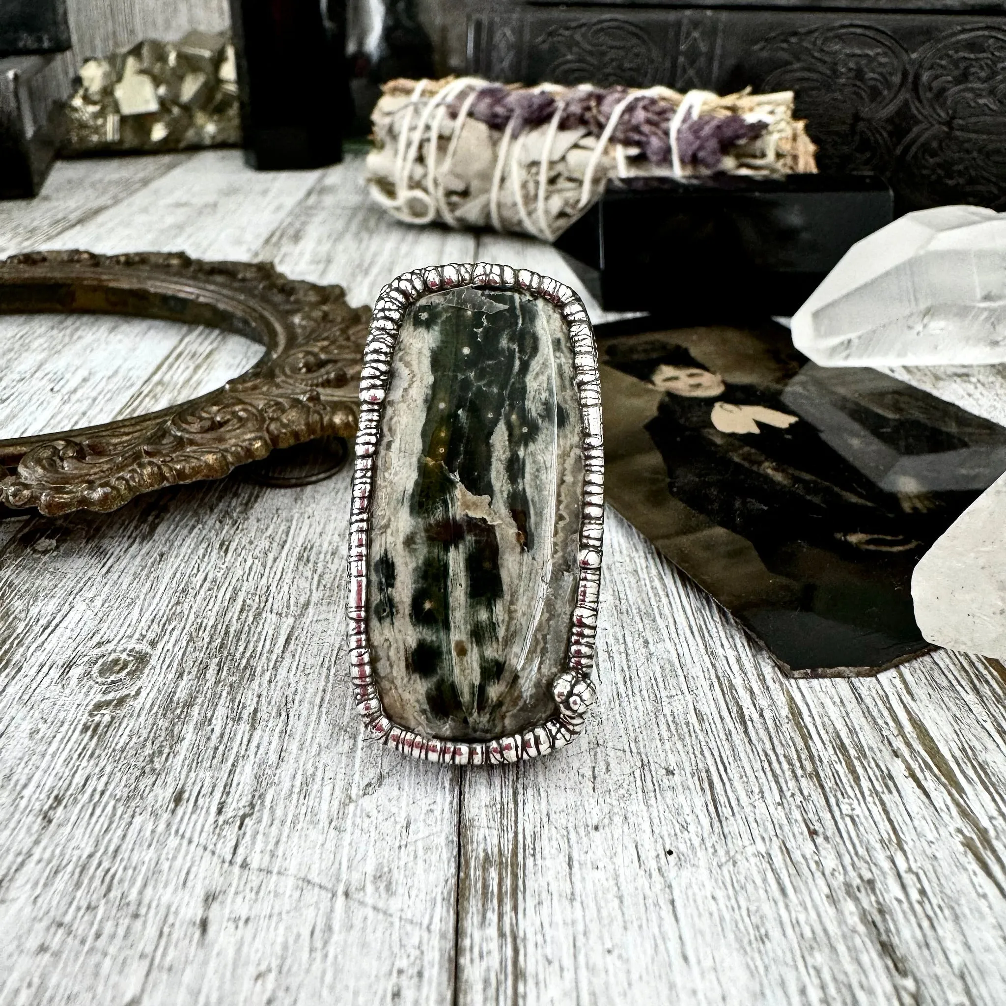 Green Ocean Jasper Ring Silver Size 10 / Foxlark Crystal Jewelry Collection