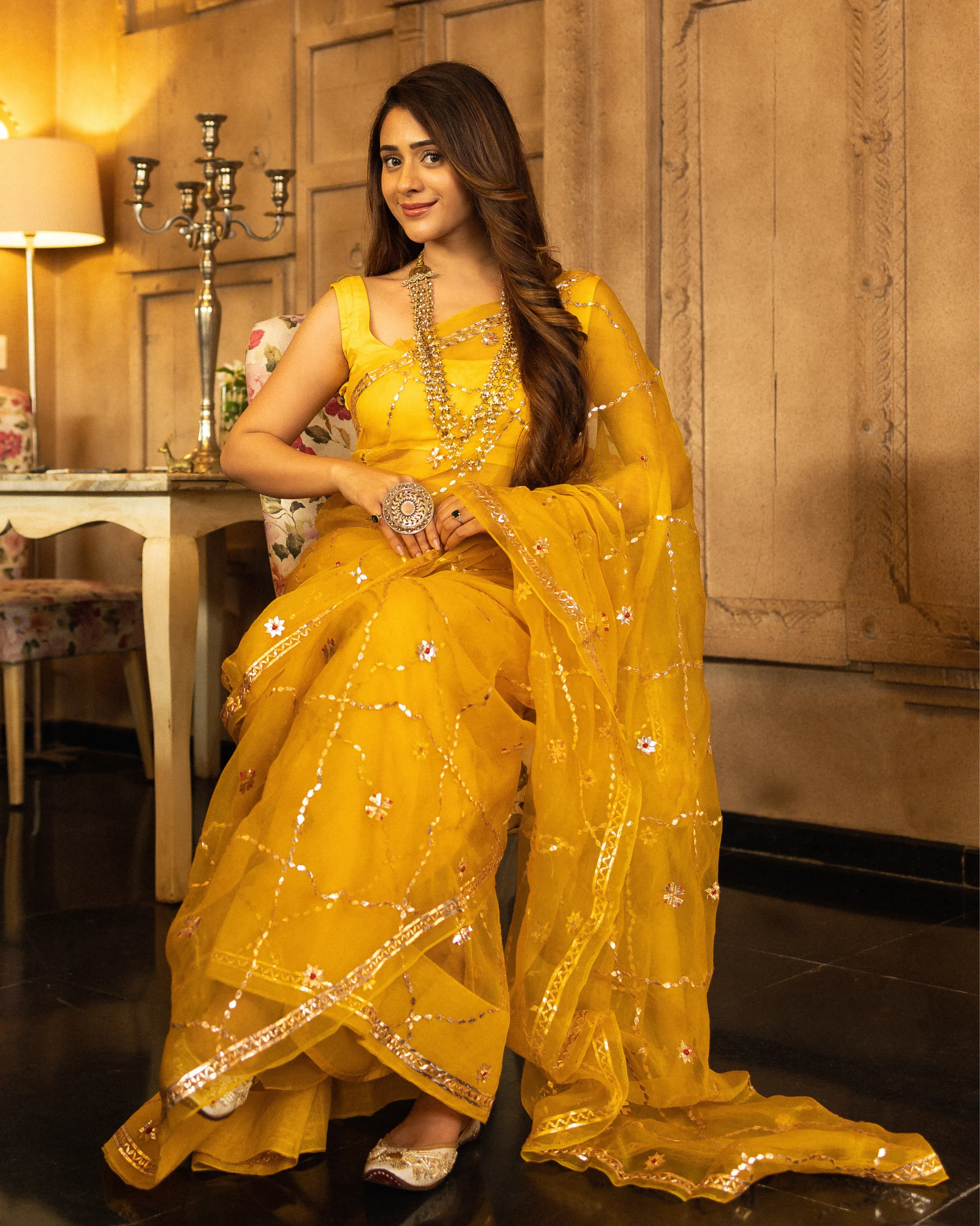 Gujaari Gotapatti Organza Saree