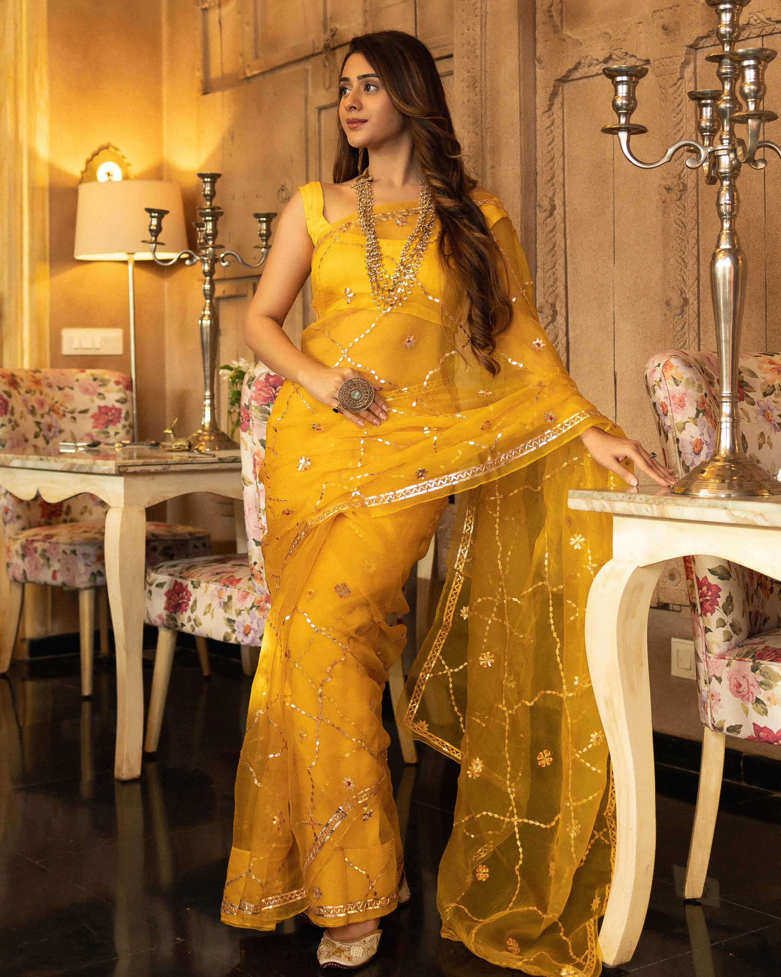 Gujaari Gotapatti Organza Saree