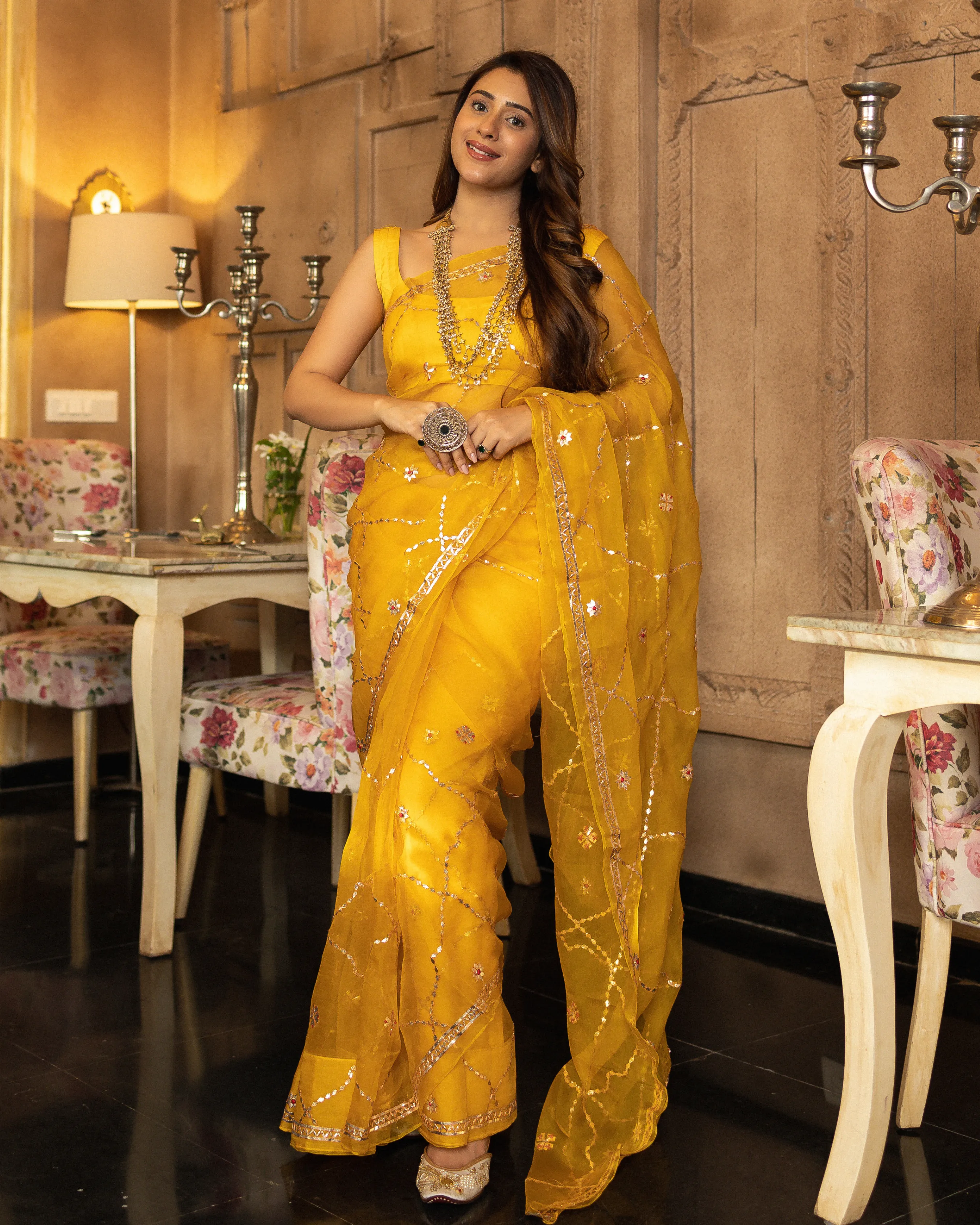 Gujaari Gotapatti Organza Saree