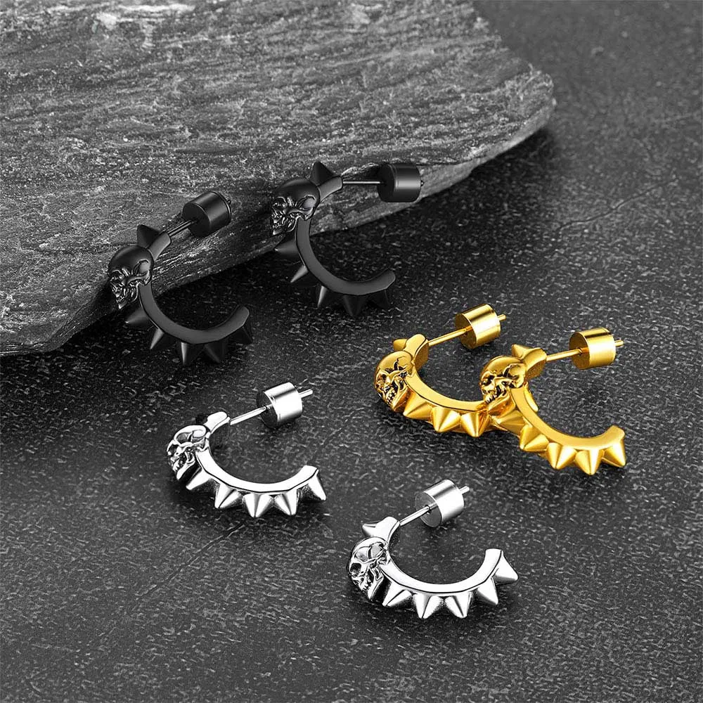 Half-Circle Skull Rivet Huggie Stud Earrings for Men