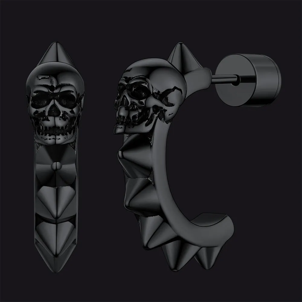 Half-Circle Skull Rivet Huggie Stud Earrings for Men