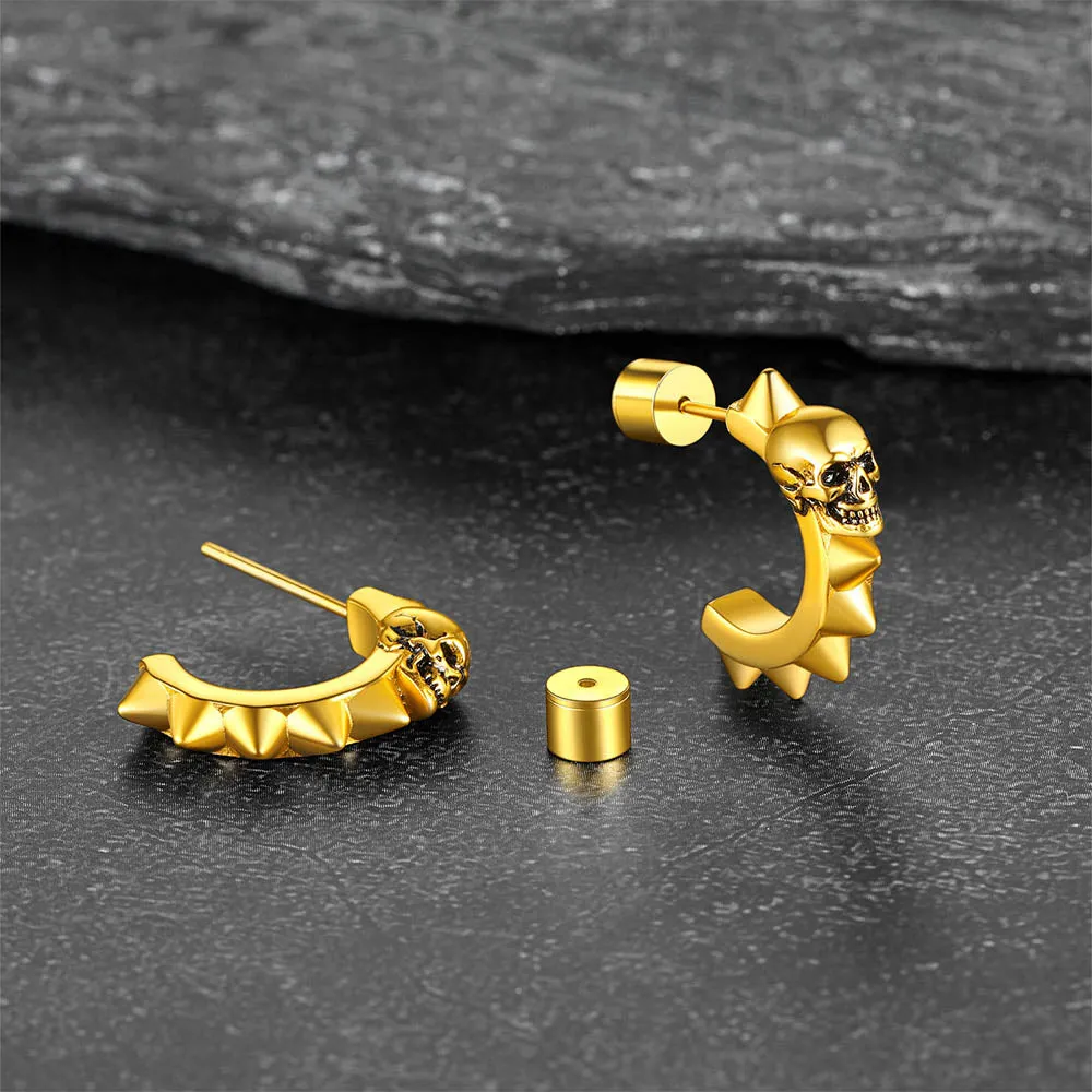 Half-Circle Skull Rivet Huggie Stud Earrings for Men