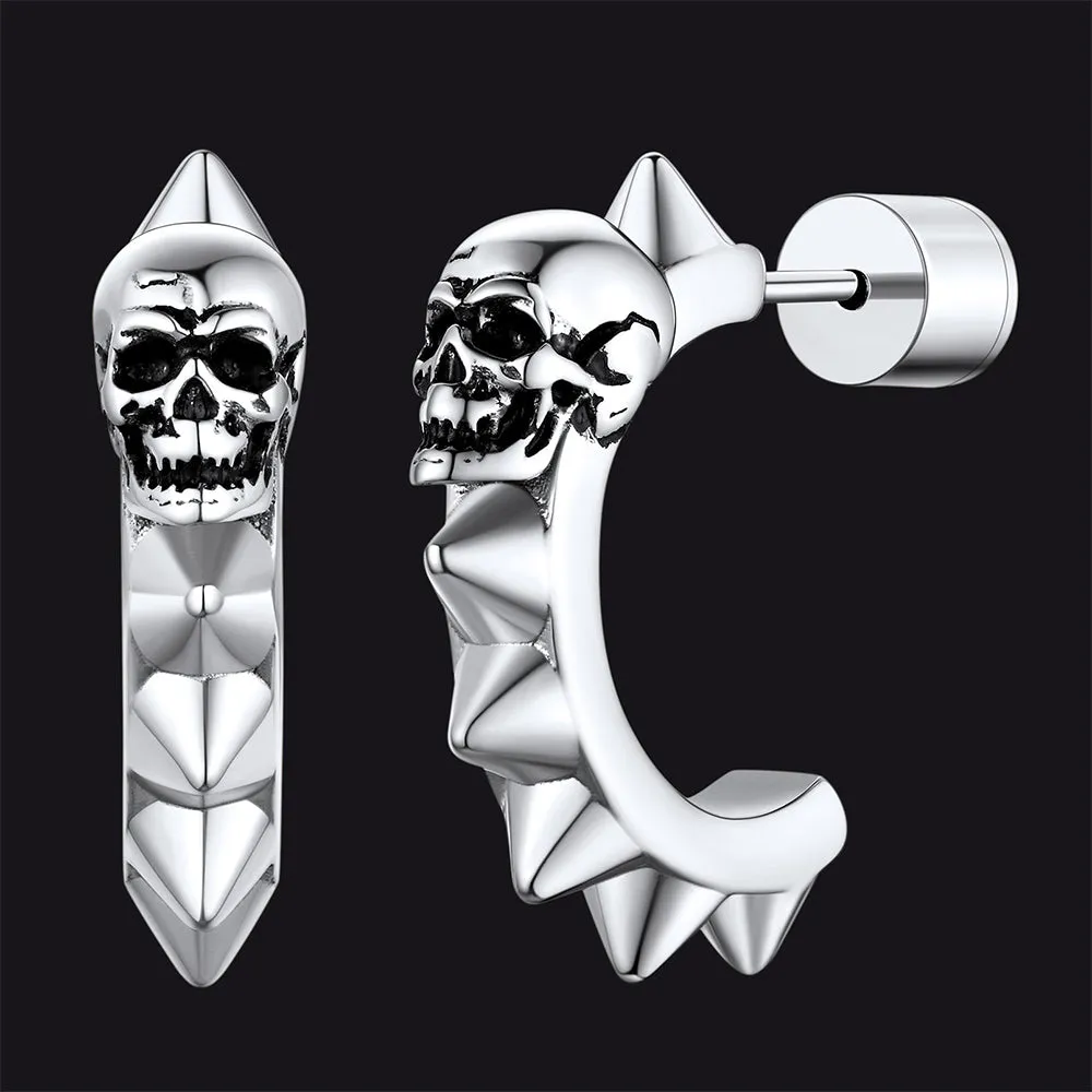 Half-Circle Skull Rivet Huggie Stud Earrings for Men