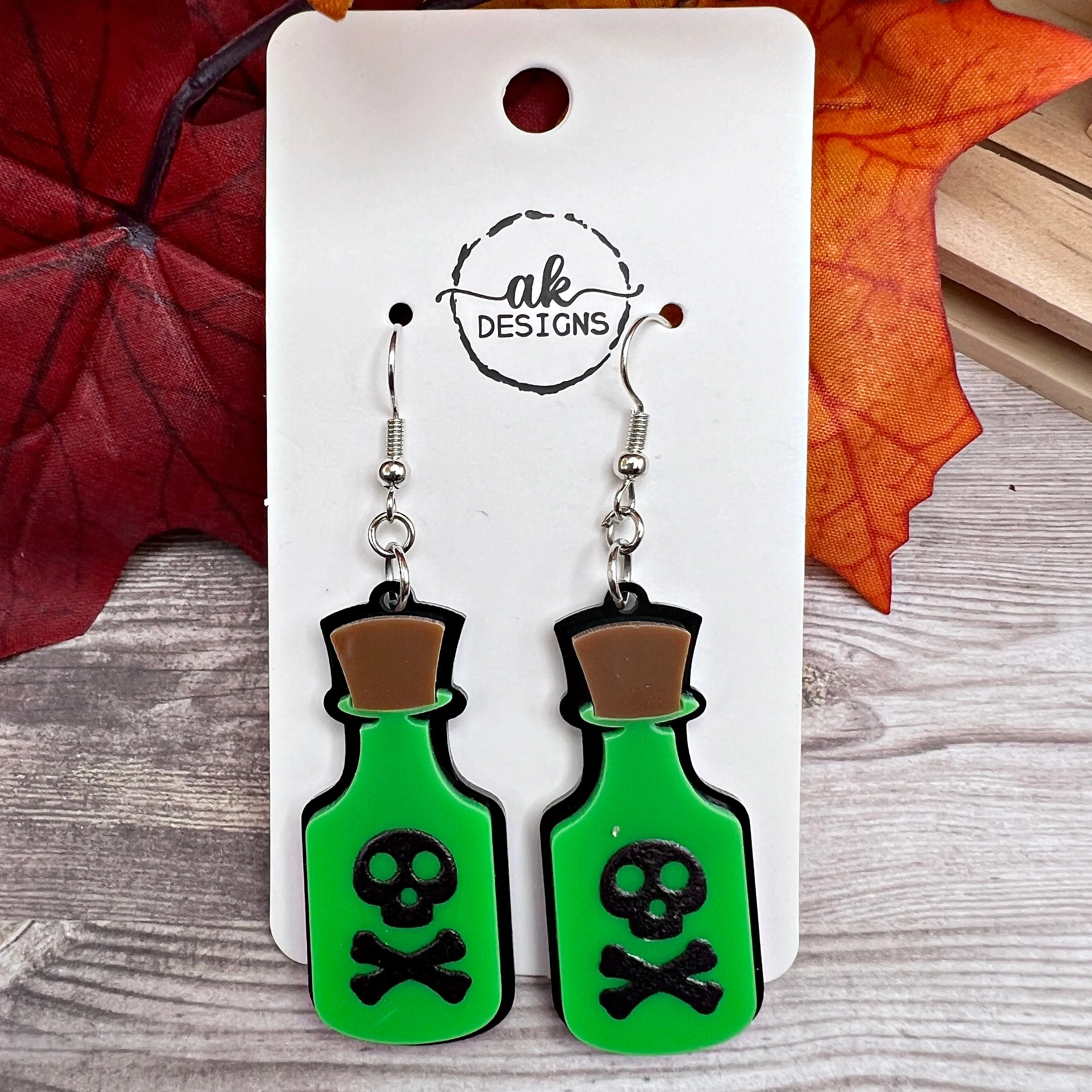 Halloween Potion Skull Creepy Acrylic Hypoallergenic  Earrings