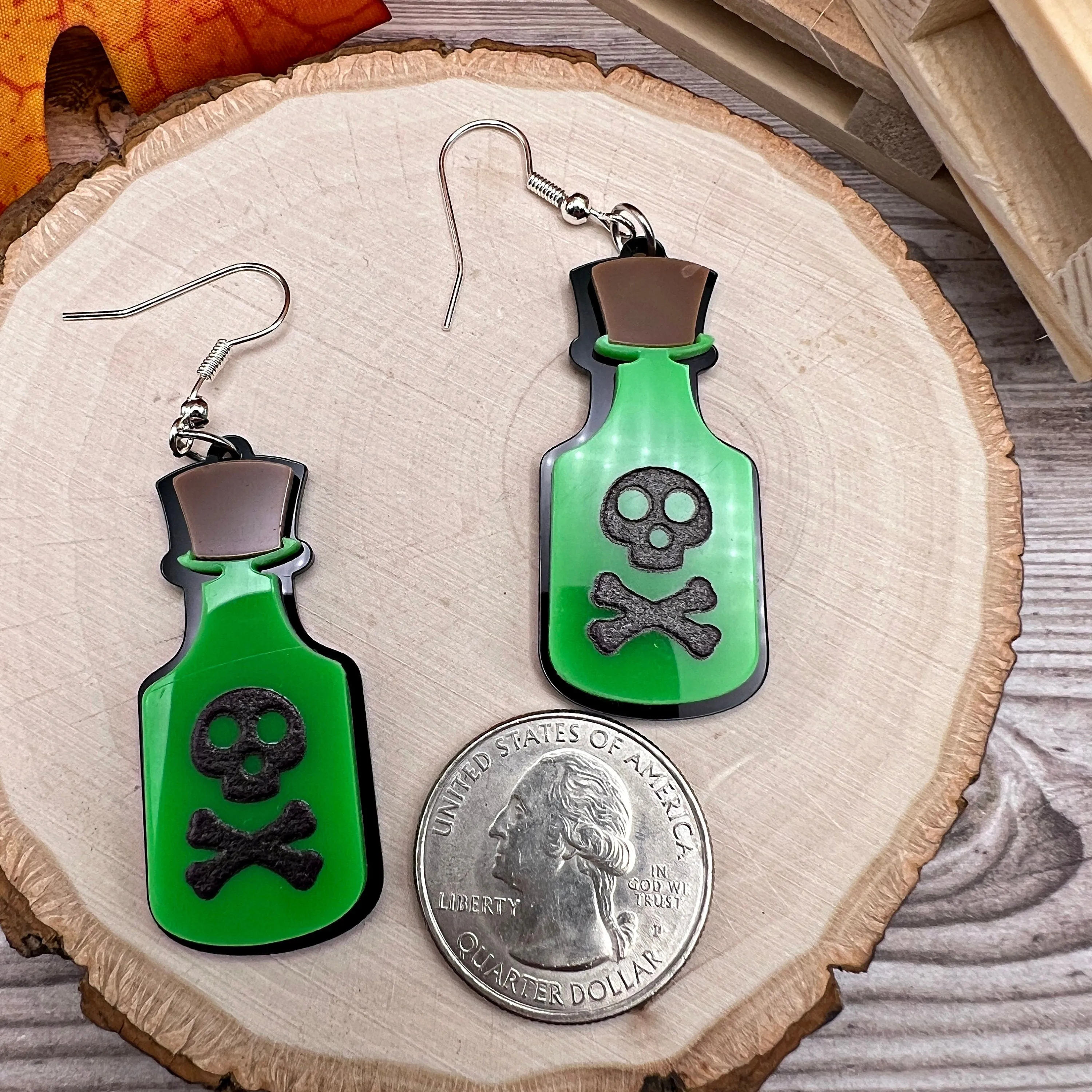 Halloween Potion Skull Creepy Acrylic Hypoallergenic  Earrings