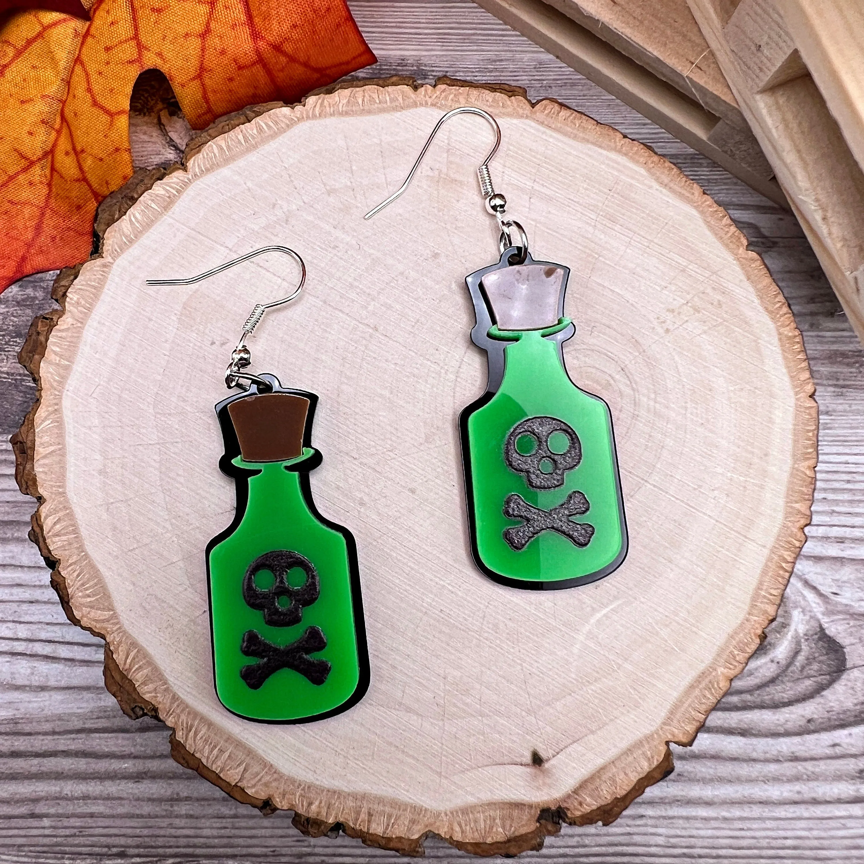 Halloween Potion Skull Creepy Acrylic Hypoallergenic  Earrings