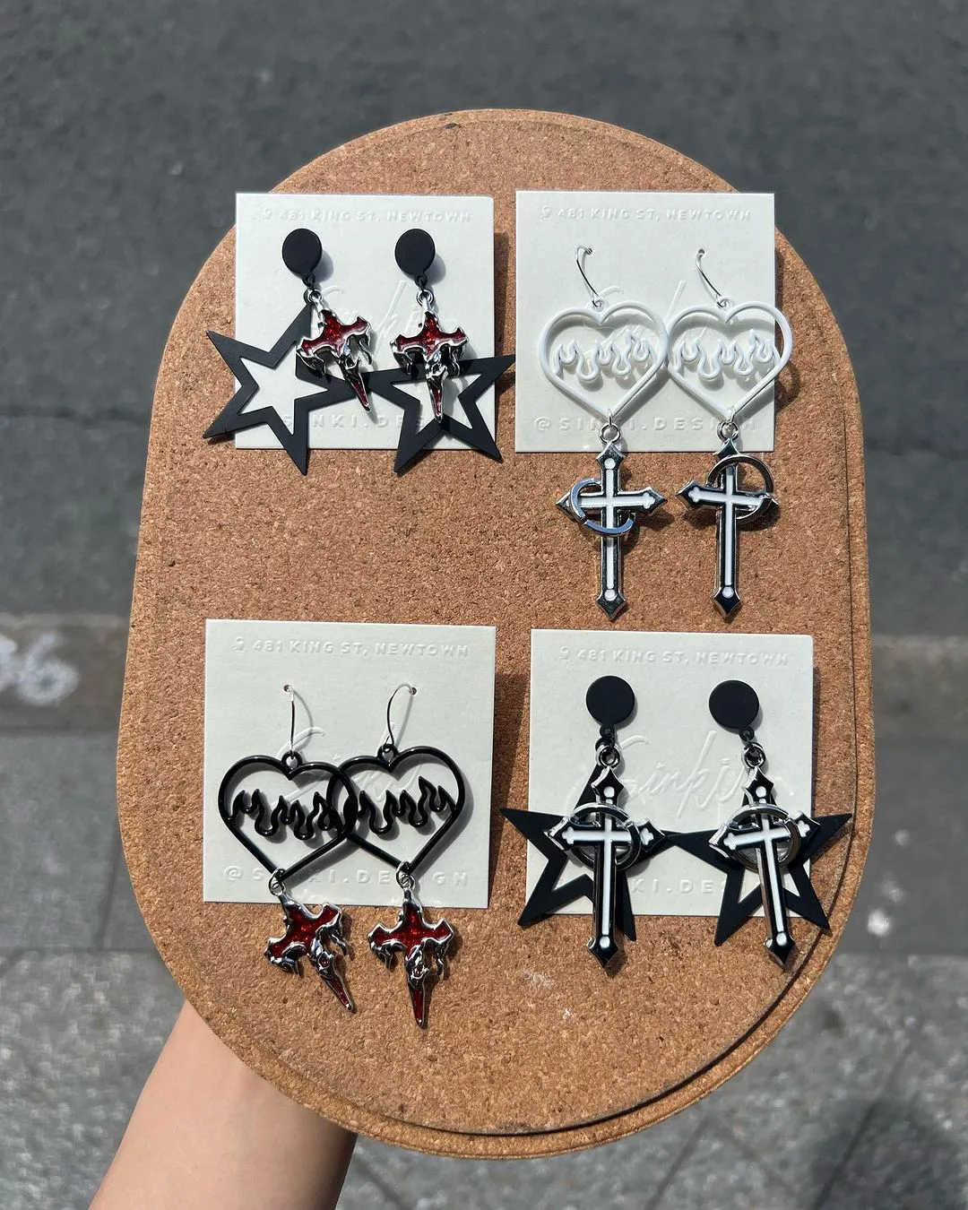 Handmade Gothic Style Cross Hearts Earrings