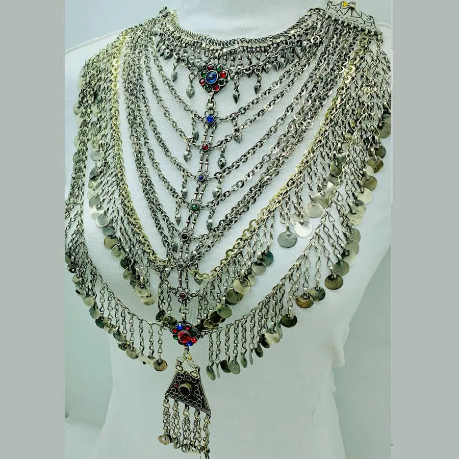 Handmade Silver Kuchi Multi Strands Bib Necklace