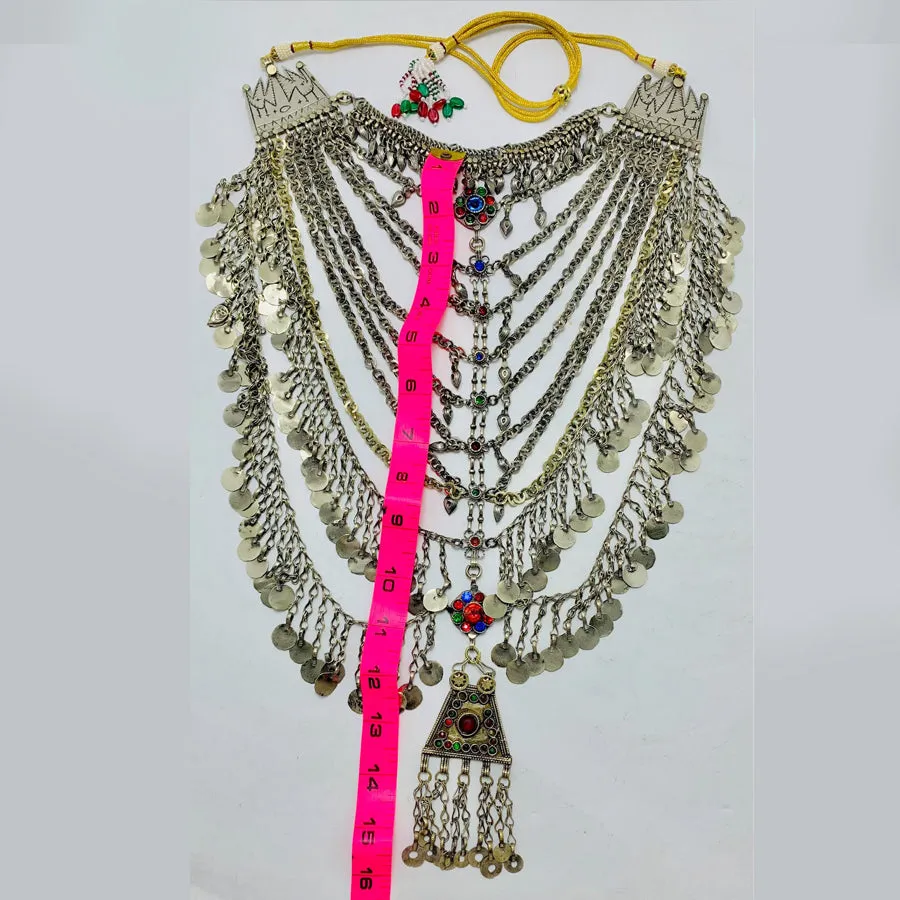 Handmade Silver Kuchi Multi Strands Bib Necklace