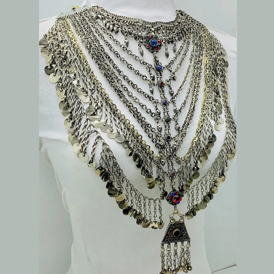 Handmade Silver Kuchi Multi Strands Bib Necklace