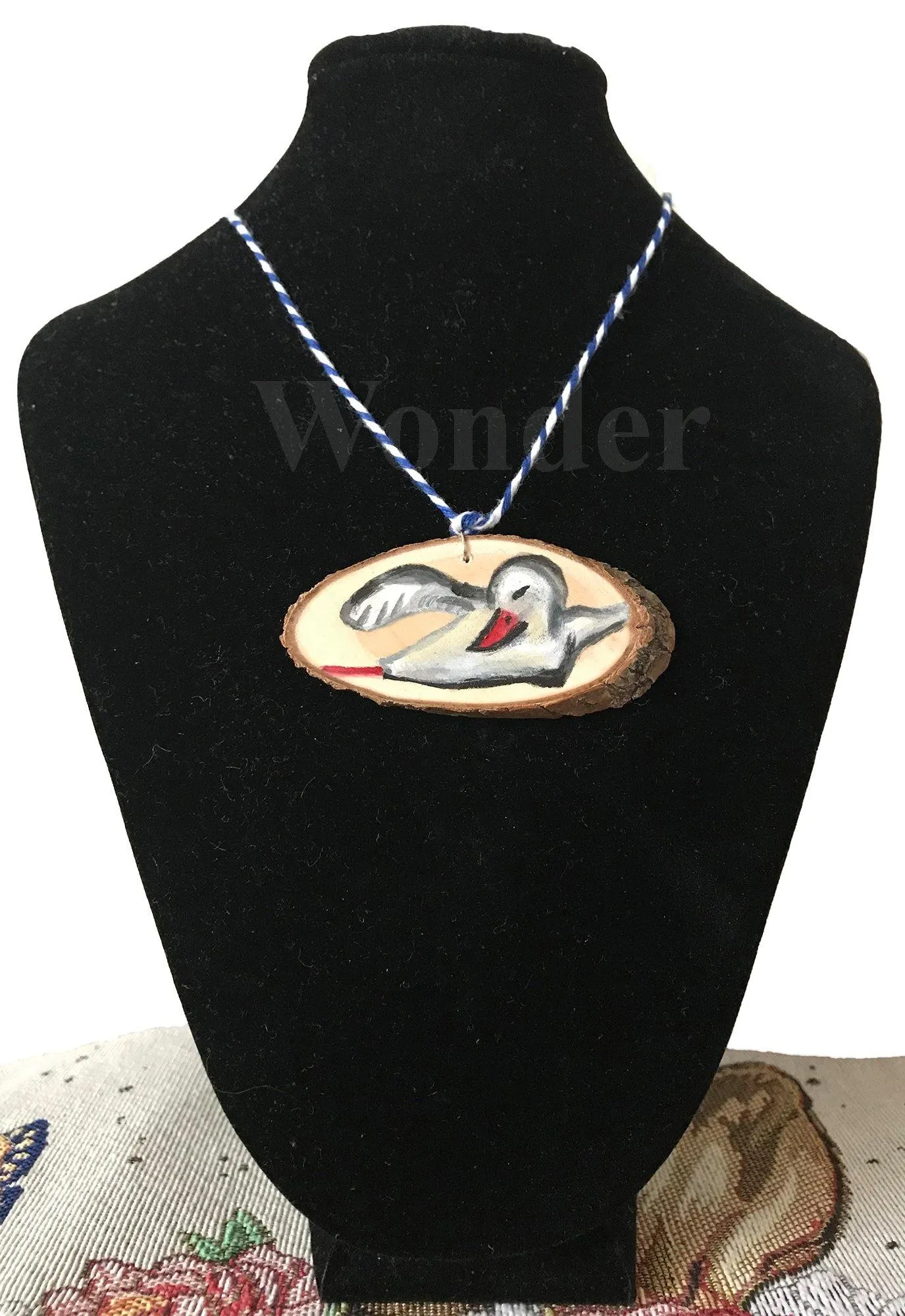 Handpainted Wooden Necklace Tropical Bird