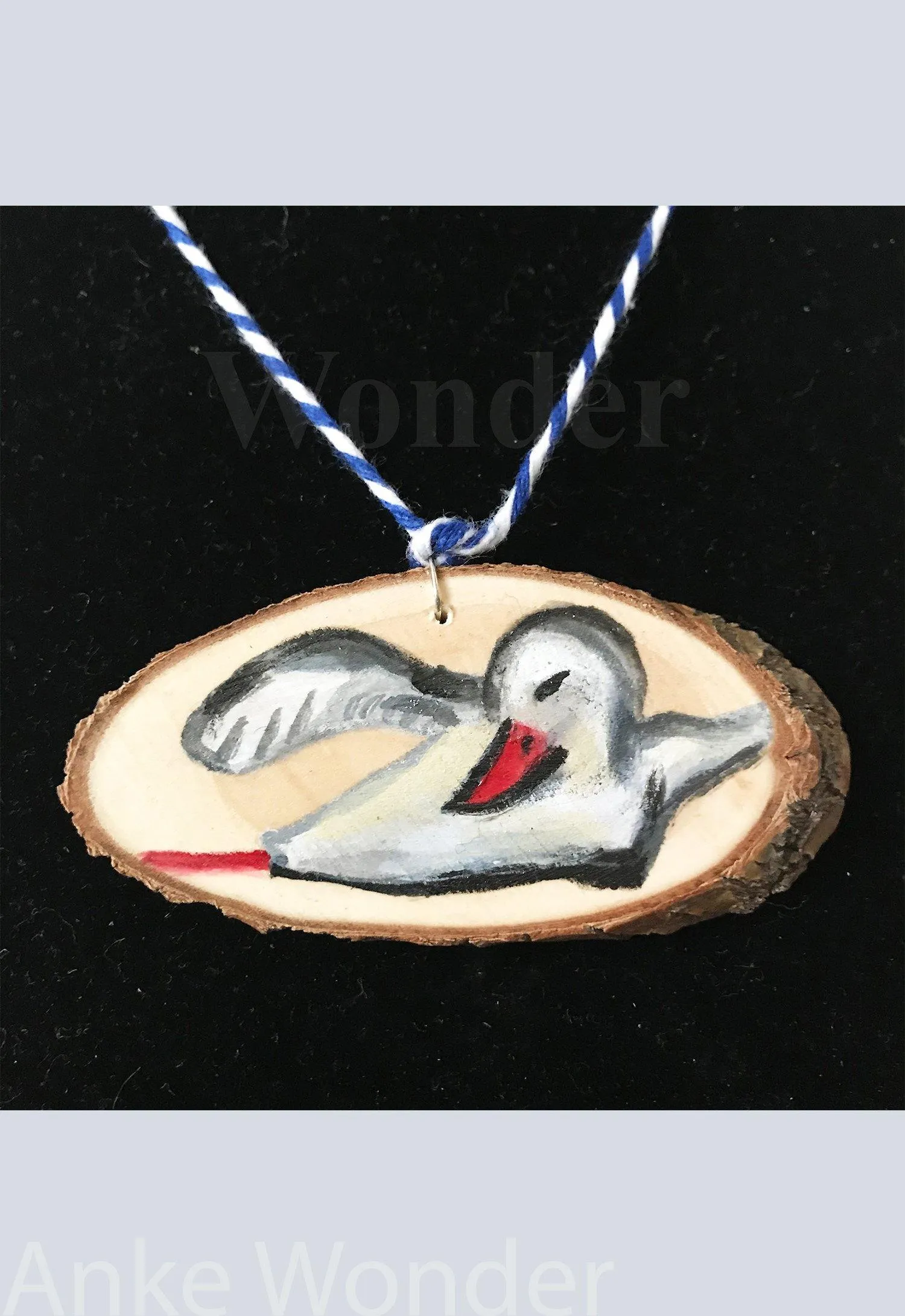 Handpainted Wooden Necklace Tropical Bird