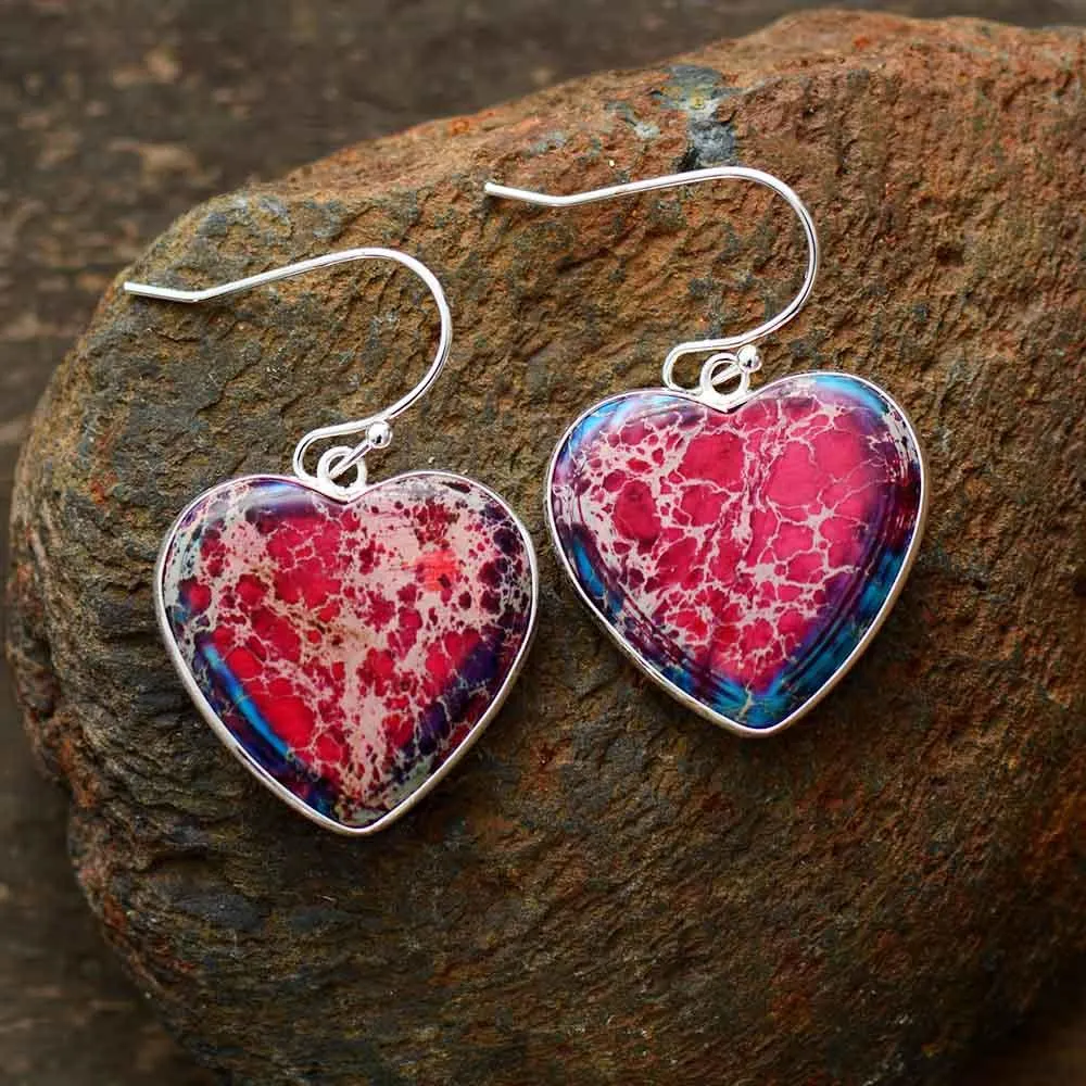 Heart 2 Tone Jasper Drop Earrings