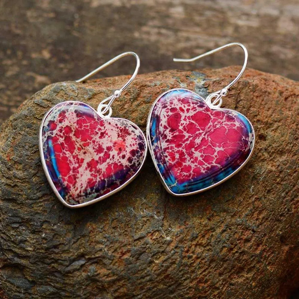 Heart 2 Tone Jasper Drop Earrings