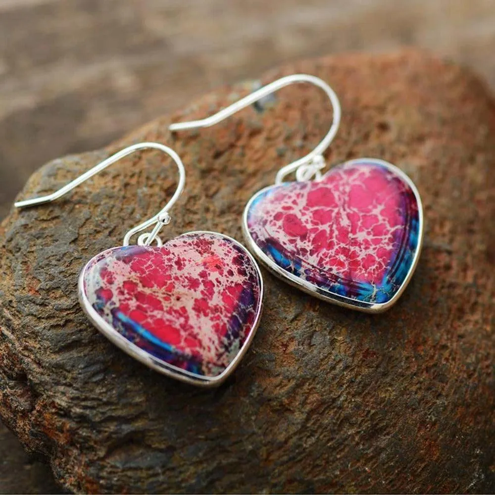 Heart 2 Tone Jasper Drop Earrings