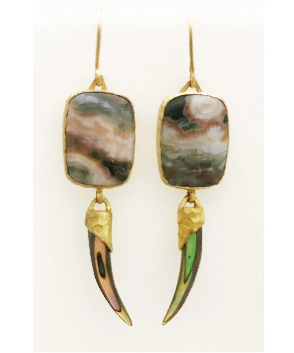 Heather Benjamin Handmade Ocean Jasper and Abalone tusk Earring