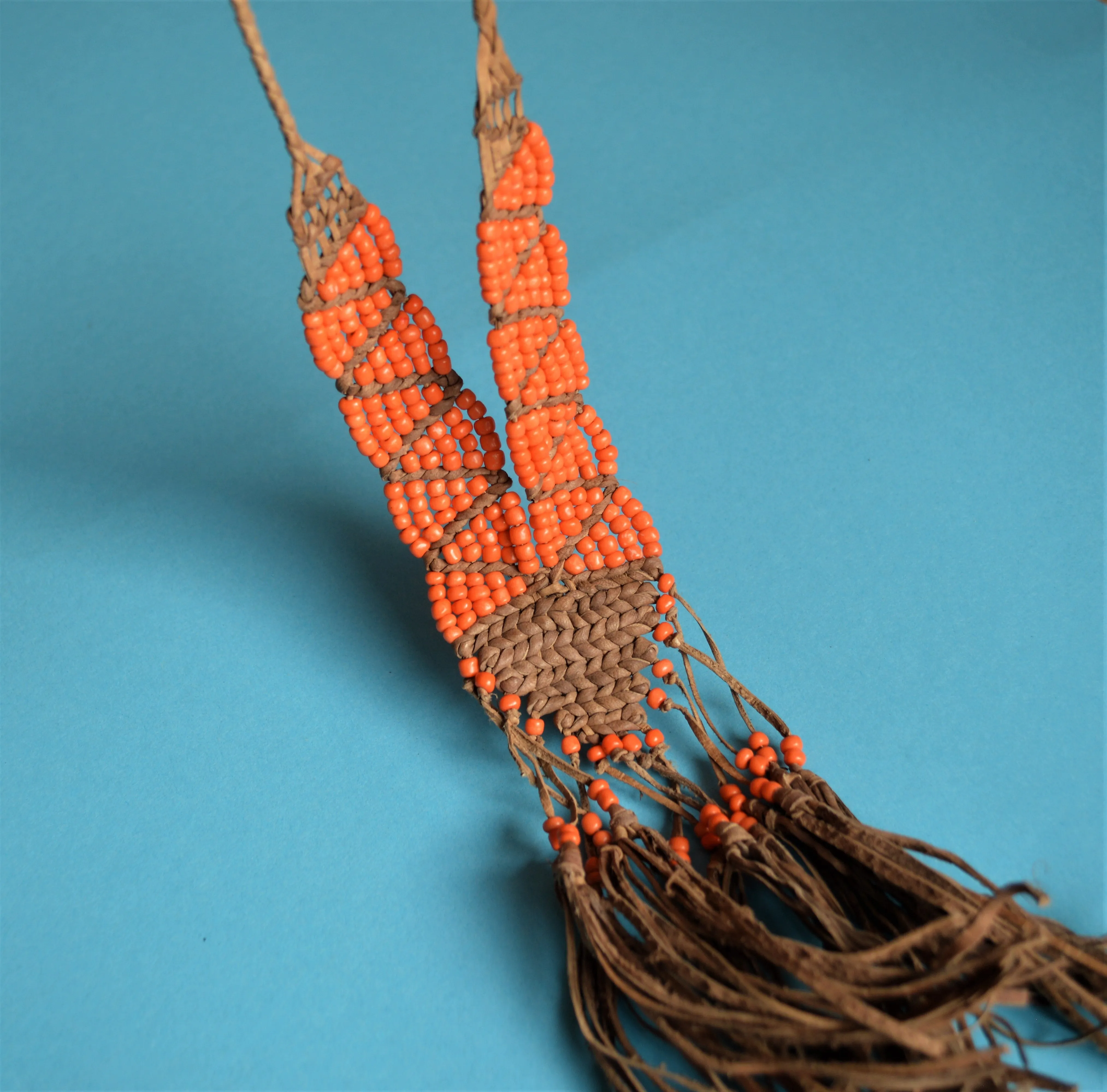 Hippy necklace leather and orange beads