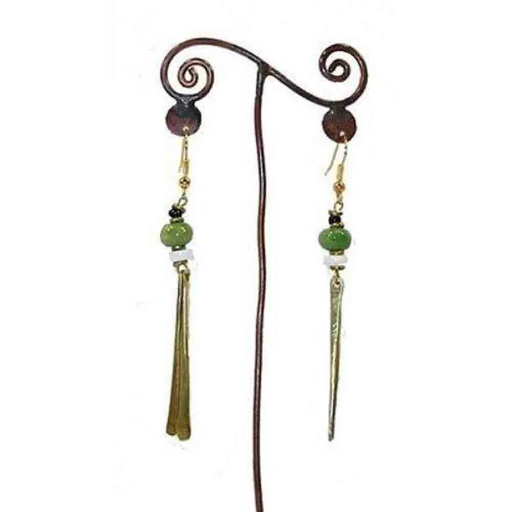 Jacaranda Earring Green Bead with Two Bars Kenya