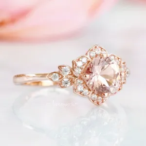 Jasmine Morganite Engagement Ring- 14K Solid Rose Gold