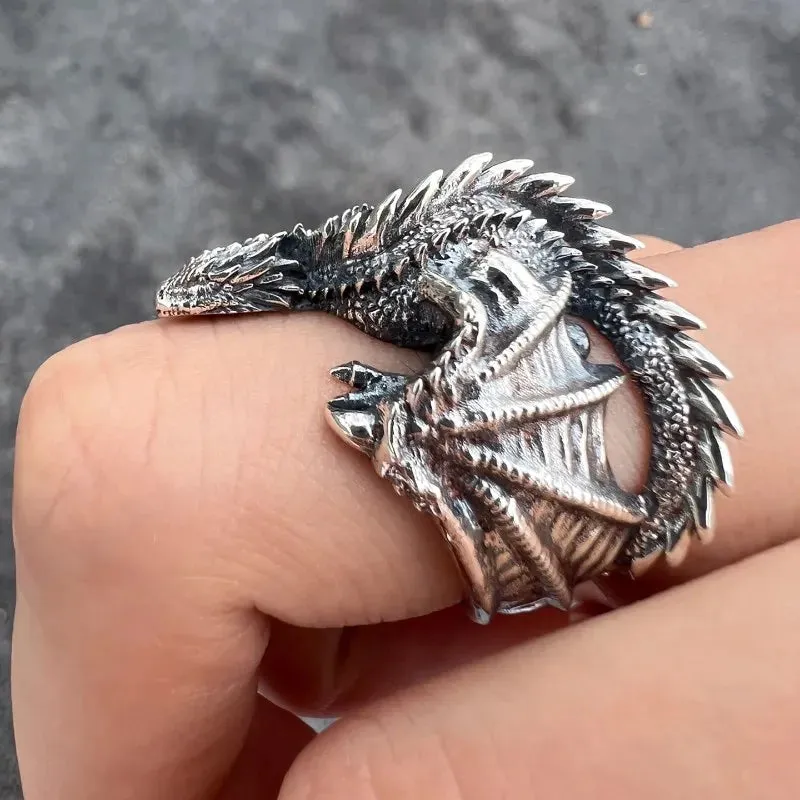 JC - Dragon Rings Gothic Punk Style | Adjustable Pterosaur Wings Vintage Jewelry for Gifts