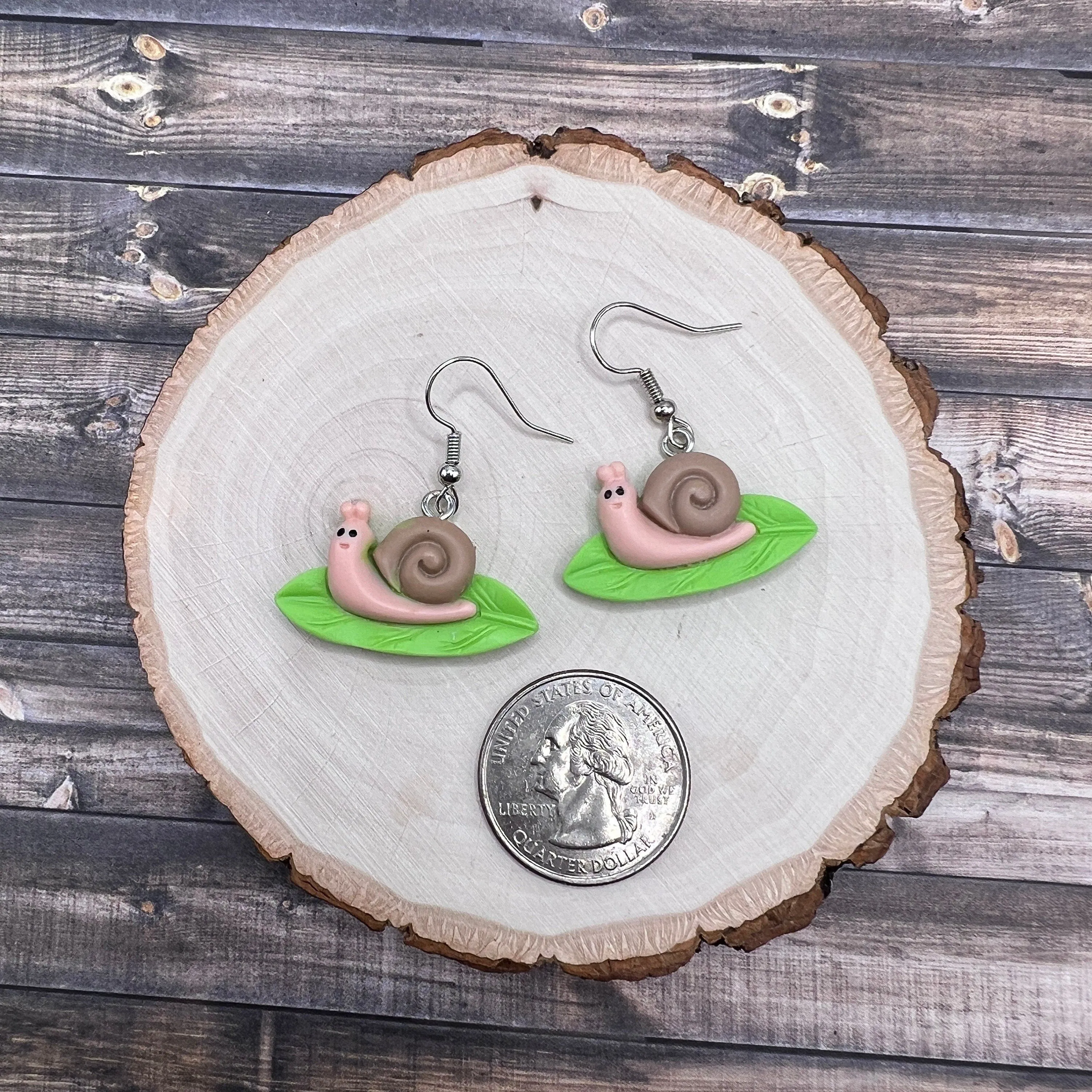 Kawaii Snail on a Leaf Novelty 3D Hypoallergenic  Earrings - Clearance