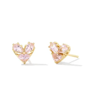 Kendra Scott Katy Heart Stud Earrings in Pink Glass and Gold