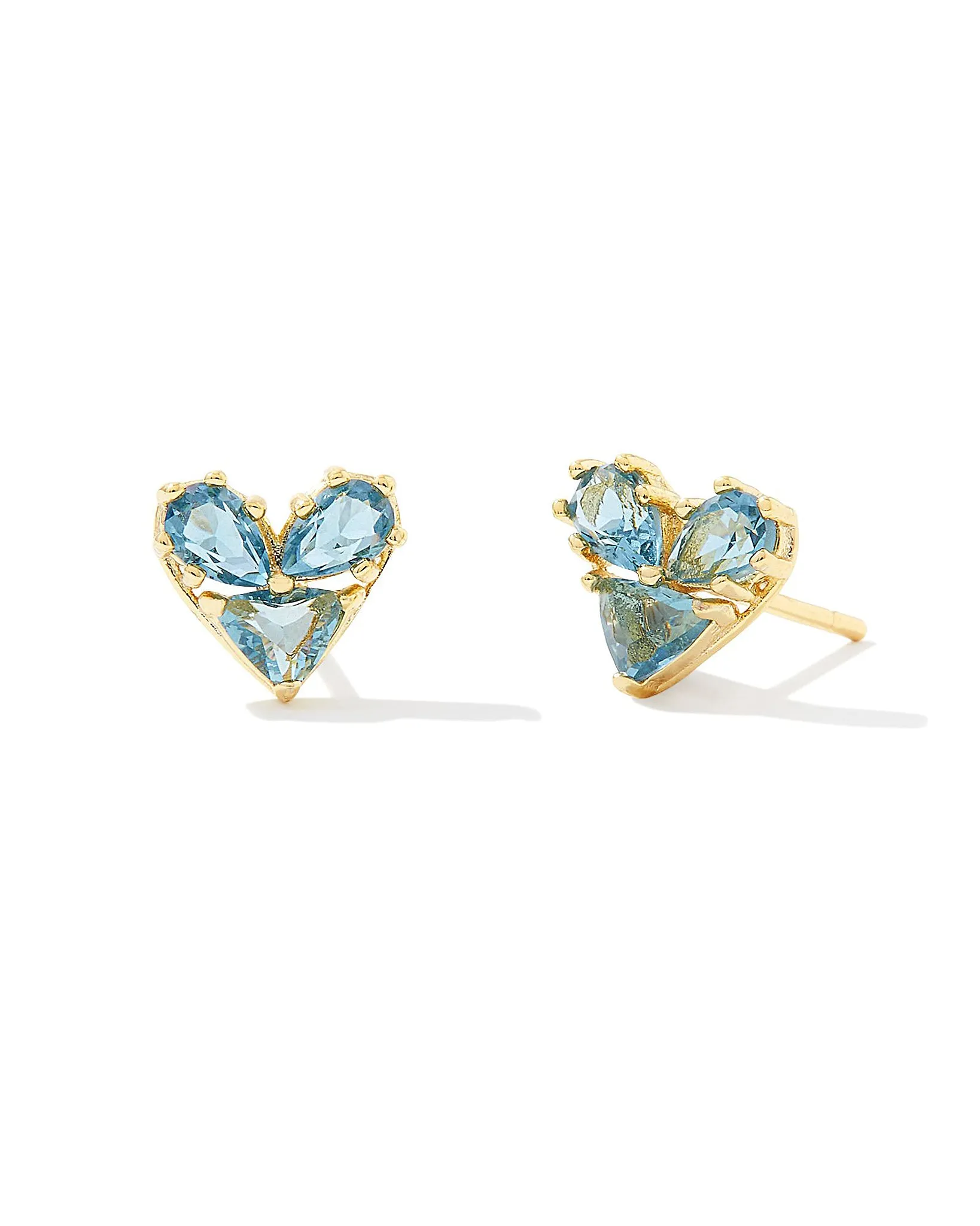 Kendra Scott Katy Heart Stud Earrings in Teal Glass and Gold