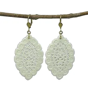 Lacy Leaf-Shaped Carved Bone Earrings Natural WorldFinds