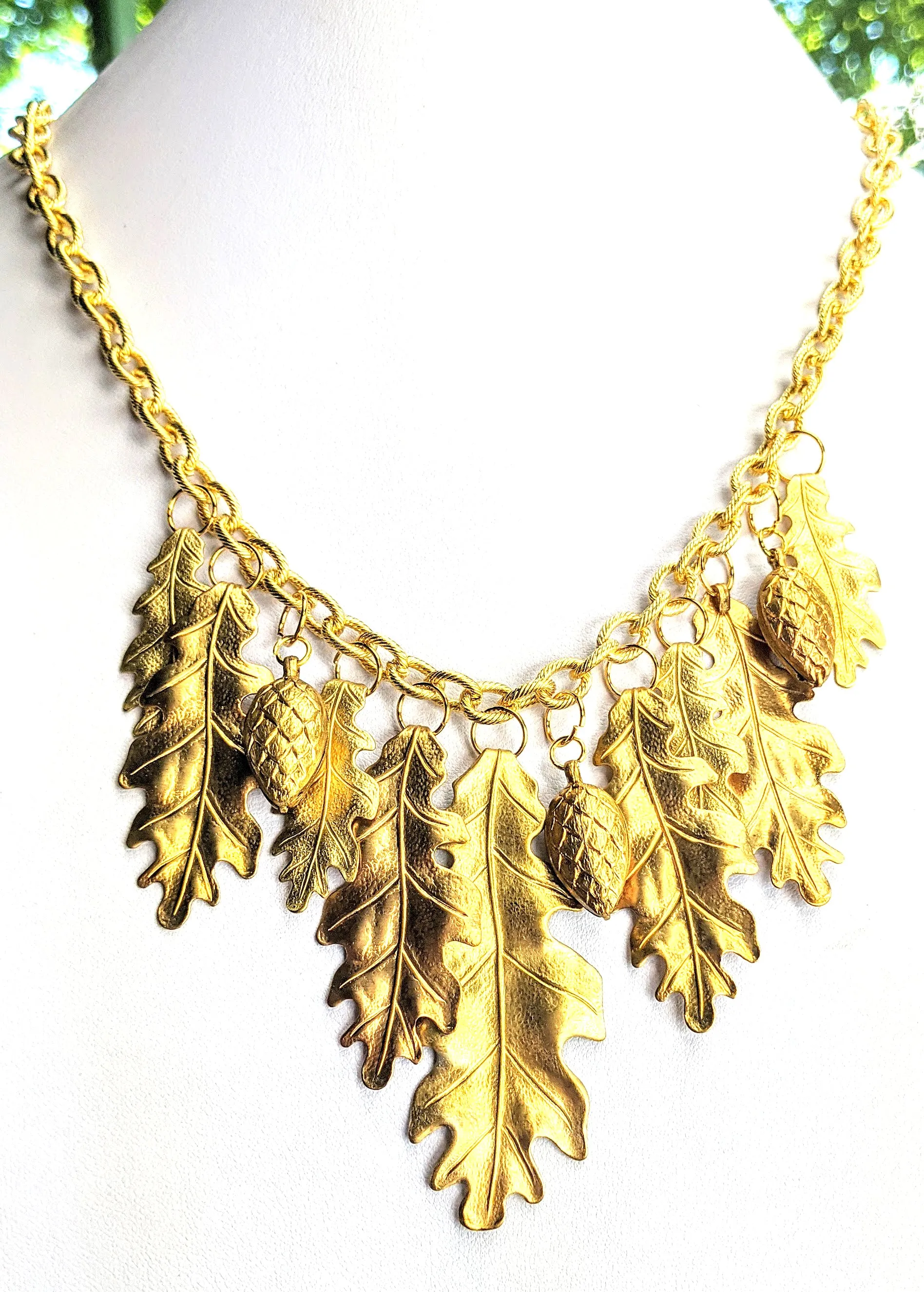 Magical Forest Necklace with Gold-Plated Oak Leaves and Pinecones - Designed by Award-Winning Artist Sugar Gay Isber