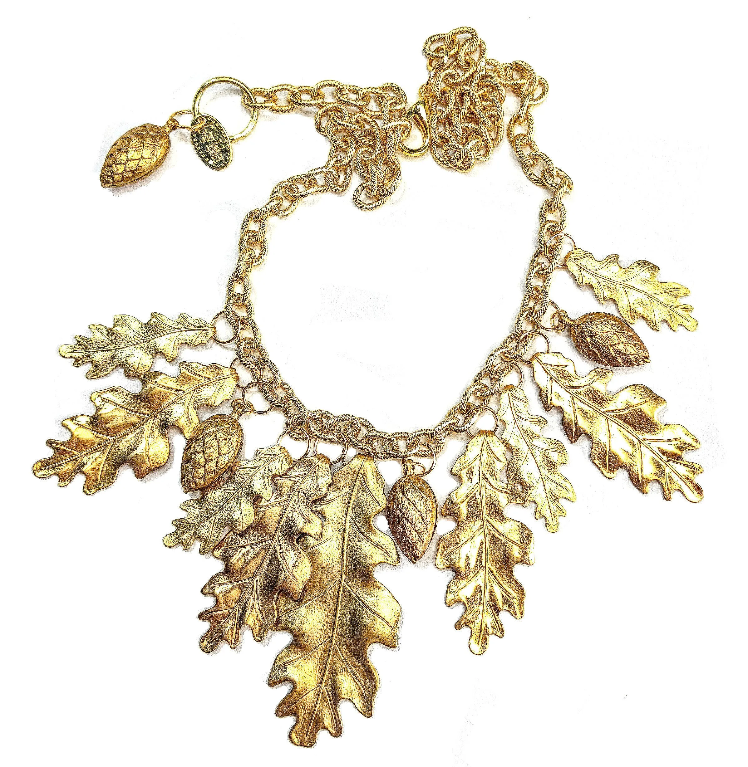 Magical Forest Necklace with Gold-Plated Oak Leaves and Pinecones - Designed by Award-Winning Artist Sugar Gay Isber