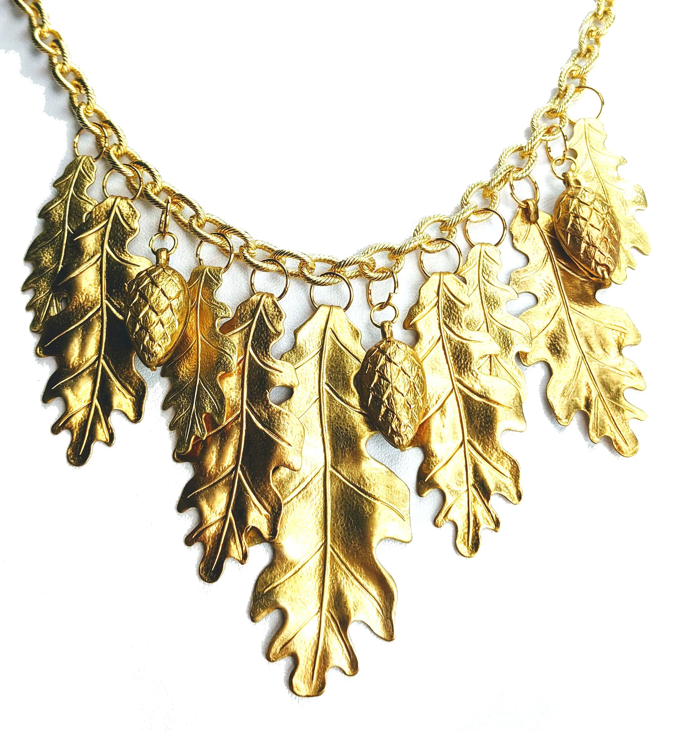 Magical Forest Necklace with Gold-Plated Oak Leaves and Pinecones - Designed by Award-Winning Artist Sugar Gay Isber