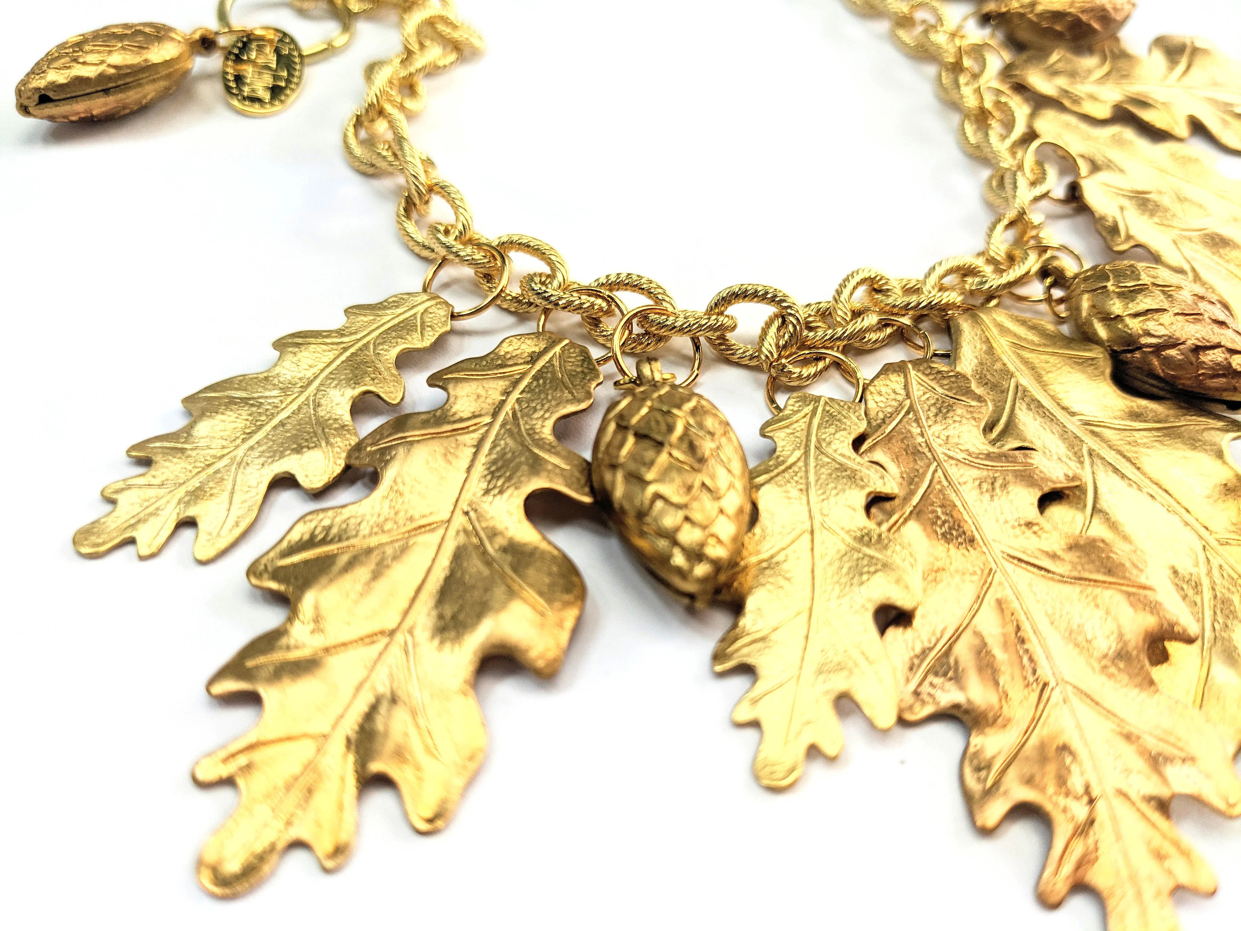 Magical Forest Necklace with Gold-Plated Oak Leaves and Pinecones - Designed by Award-Winning Artist Sugar Gay Isber