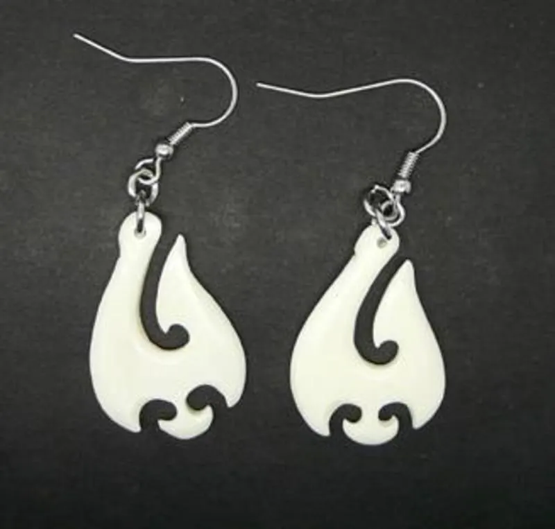 Maori Bone Carved Hook Earrings