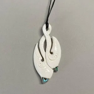 Maori Bone Double Hook Pendant with Paua Shell