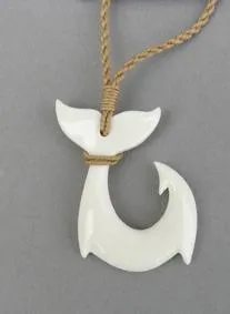 Maori Bone Hook Necklace with Whale Tail