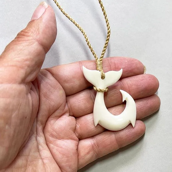 Maori Bone Hook Necklace with Whale Tail