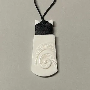 Maori Bone Toki Necklace with Curving Koru