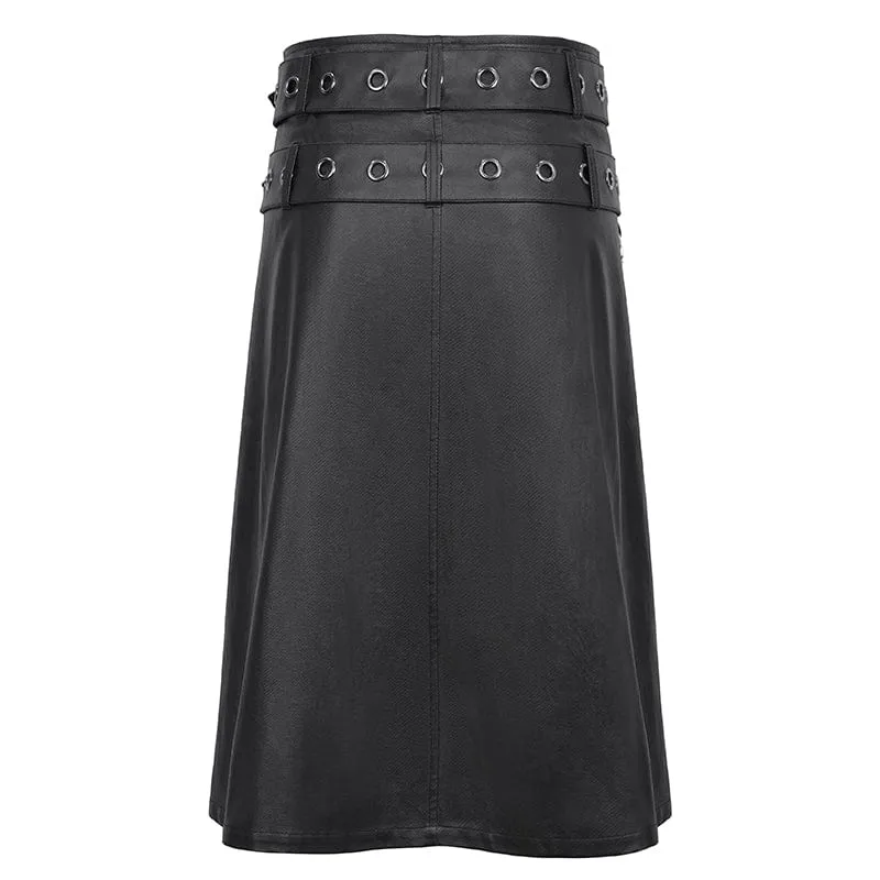 Men's Gothic Double-belt Side Slit Skirt