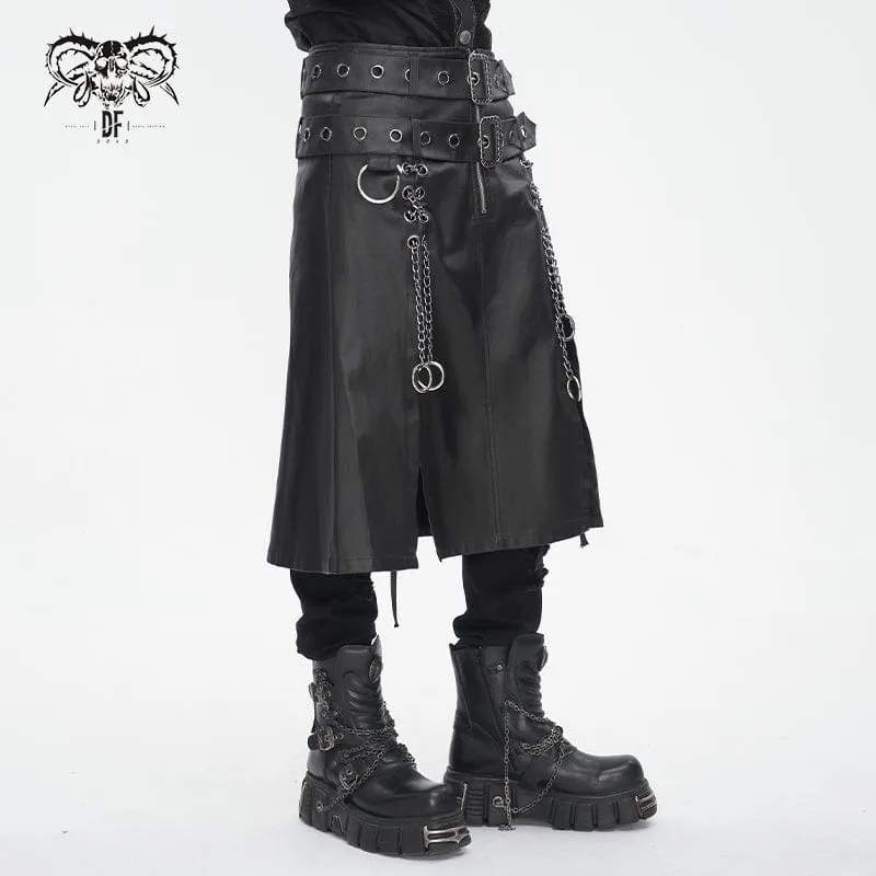 Men's Gothic Double-belt Side Slit Skirt