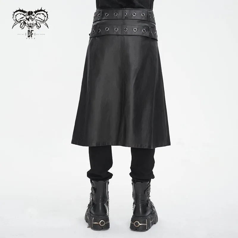 Men's Gothic Double-belt Side Slit Skirt