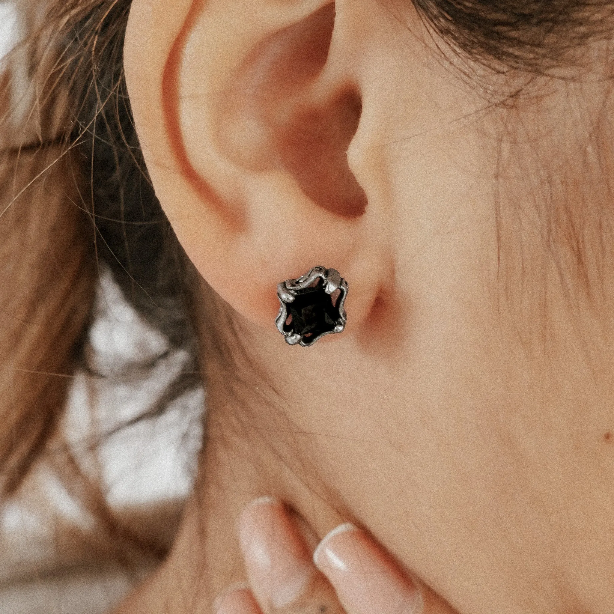 Minerva Black Gem Stud Earrings